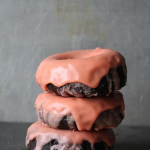 Chocolate Donuts with Blood Orange Glaze
