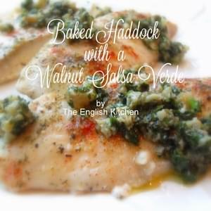 Baked Haddock with a Walnut Salsa Verde