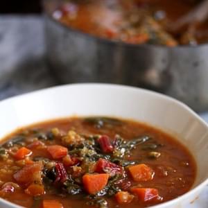 Moroccan Red Lentil Soup with Chard