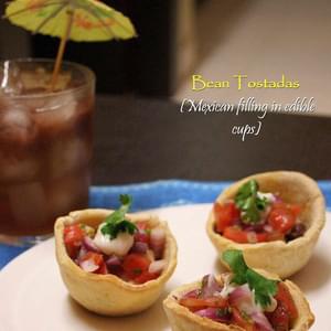 Bean Tostadas (Mexican filling in edible tortilla cups)