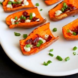 Light Sweet Potato Skins with Bacon & Goat Cheese