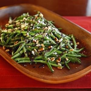 Green Beans with Balsamic Date Reduction, Feta and Pine Nuts