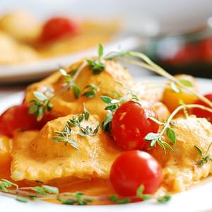 Ravioli With Spinach And Ricotta Cheese Filling, In Tomato Cream Sauce