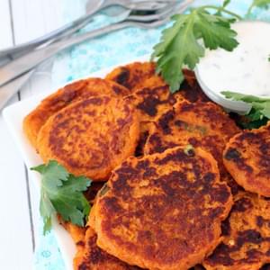 Spicy Sweet Potato Fritters with Sour Cream Dipping Sauce