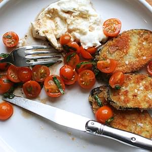 Tomatoes with Crisp Fried Eggplant and Burrata (from Martha Stewart Living)