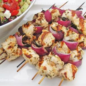 Grilled Chicken, Red Onion and Mint Kebabs