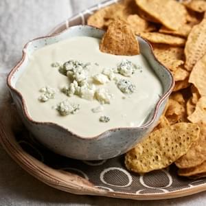 Hot Blue Cheese Dip with Sweet Potato Chips