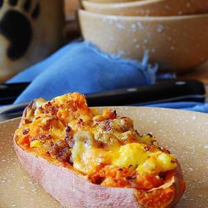 Stuffed Sweet Potatoes For Breakfast – With Sausage And Eggs