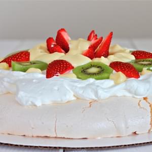 Pavlova Style Meringue Dessert with Vanilla Custard
