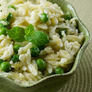 Orzo with Goat Cheese, Peas and Mint