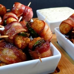 Bacon-Jalapeno Wrapped Tater Tots with Jack Cheese Dipping Sauce