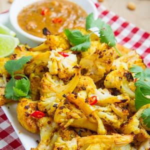 Roasted Cauliflower Satay with Spicy Peanut Dipping Sauce