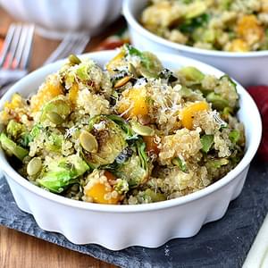 Quinoa with Caramelized Butternut Squash and Roasted Brussels Sprouts