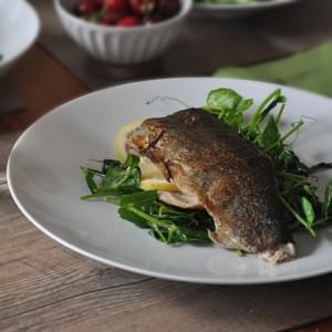 Simple Whole Trout with Green Garlic, Lemon and Pea Tendrils