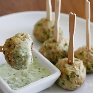 Southwest Turkey Meatballs with Creamy Cilantro Dipping Sauce