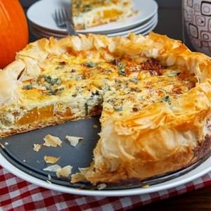 Roasted Pumpkin Quiche with Caramelized Onions, Gorgonzola and Sage