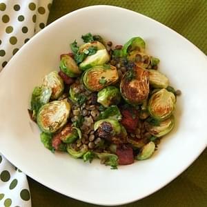 Fried Brussels Sprouts with Lentils