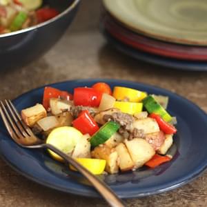 Red Potato, Bell Pepper and Zucchini Skillet with Spicy Sausage