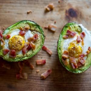 Baked Eggs in Avocado with Bacon, on Toast