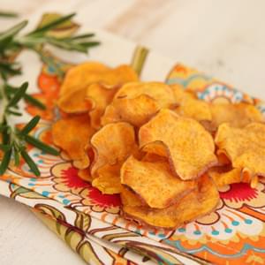 Crispy Baked Sweet Potato Chips with Rosemary Garlic Salt