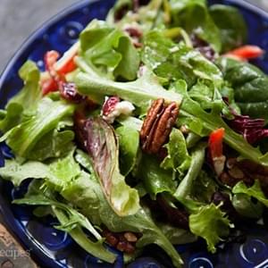 Mixed Green Salad with Pecans, Goat Cheese, and Honey Mustard Vinaigrette