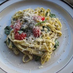 Linguine with Goat Cheese, Spinach and Grape Tomatoes