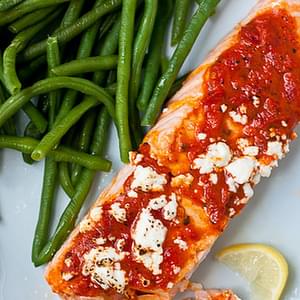 Salmon With Roasted Red Pepper Tapenade & Goat Cheese