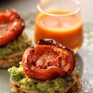Hummus and Avocado Toasts with Roasted Tomatoes
