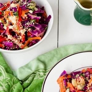 Over The Rainbow Cabbage Salad with Tahini-Lemon Dressing