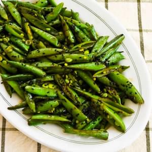 Spicy Stir-Fried Sugar Snap Peas with Soy Sauce, Sesame Oil, and Sriracha