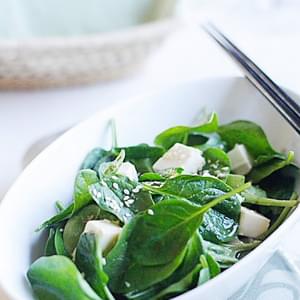 Spinach and Tofu Salad with Japanese Sesame Miso Dressing