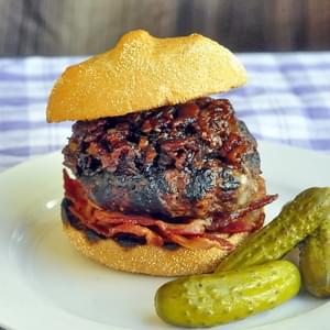 Roasted Garlic and White Cheddar Burgers with Beer and Bacon Jam