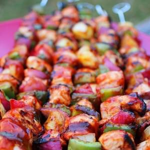 BBQ Chicken, Bell Pepper and Pineapple Skewers