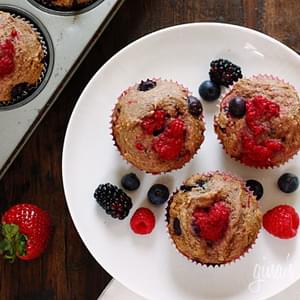 Low Fat Mixed Berry Whole Wheat Muffins