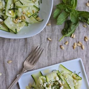 Zucchini Ribbon Salad with Toasted Pine Nuts, Mint and Feta