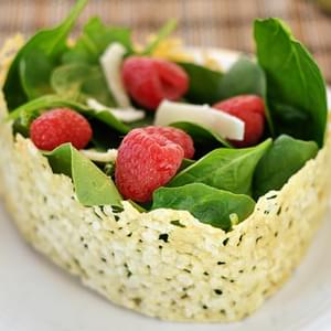 Asiago Crisped Spinach and Raspberry Salad