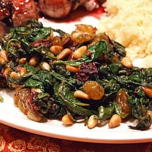 Spinach with Olives, Raisins and Pine Nuts