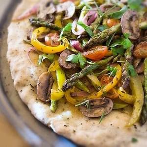 Gluten-Free Pizza Flatbread Recipe Topped with Roasted Vegetables