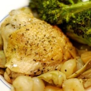 Braised Chicken Legs with Artichokes and Pearl Onions