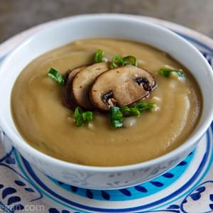Roasted Parsnip and Garlic Soup with Mushrooms