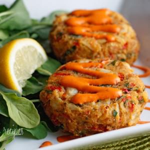 Baked Lump Crab Cakes with Red Pepper Chipotle Lime Sauce