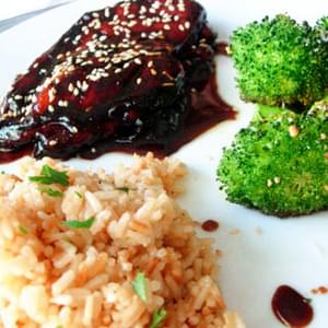 Balsamic-Glazed Chicken Breasts with Toasted Rice