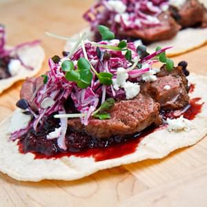 Duck Tacos with Chipotle Cherry Salsa and Goat Cheese