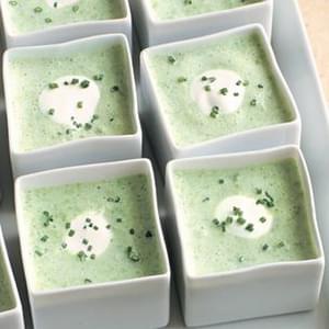 Cold Pea Soup with Crème Fraîche and Chives