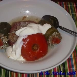 Meat Stuffed Zucchini and Tomatoes or Etli Kabak ve Domates Dolması