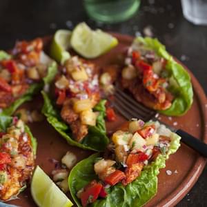 Lettuce Tacos With Chipotle Chicken And Grilled Pineapple Salsa