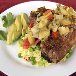 Spicy Caribbean Pork Chops w/ Rice & Peas