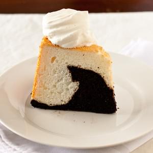 Black and White Angel Food Cake with Vanilla Bean Whipped Cream