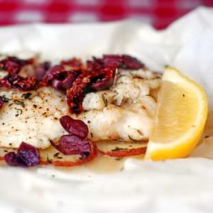 Newfoundland Cod with Olives and Sundried Tomatoes en Papillote
