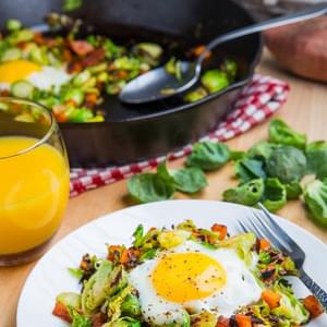 Brussels Sprout Hash with Sweet Potato and Bacon